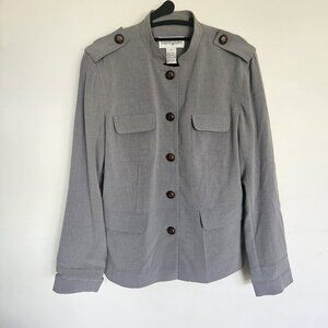 Bloomingdale’s Women’s Gray Military Style Blazer Jacket Size 8 Wooden Buttons